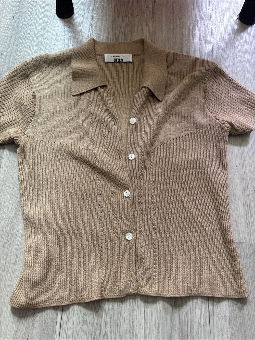 Emanuel Ungaro Short-Sleeve Button Down Polo in Camel - Picture 5 of 7